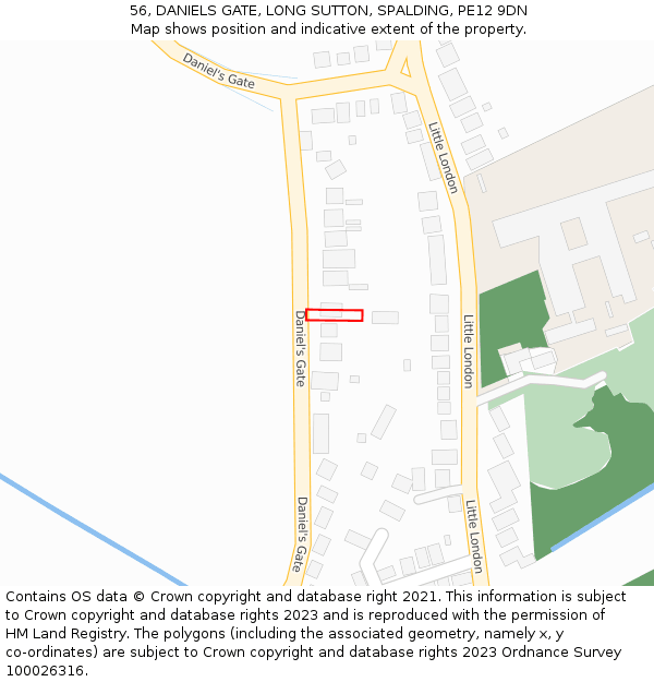 56, DANIELS GATE, LONG SUTTON, SPALDING, PE12 9DN: Location map and indicative extent of plot