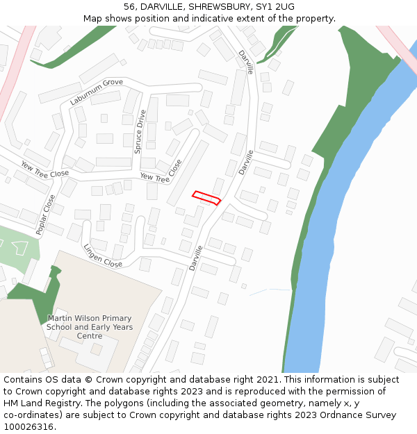 56, DARVILLE, SHREWSBURY, SY1 2UG: Location map and indicative extent of plot