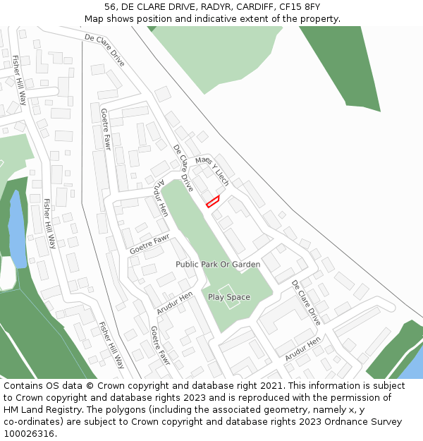 56, DE CLARE DRIVE, RADYR, CARDIFF, CF15 8FY: Location map and indicative extent of plot