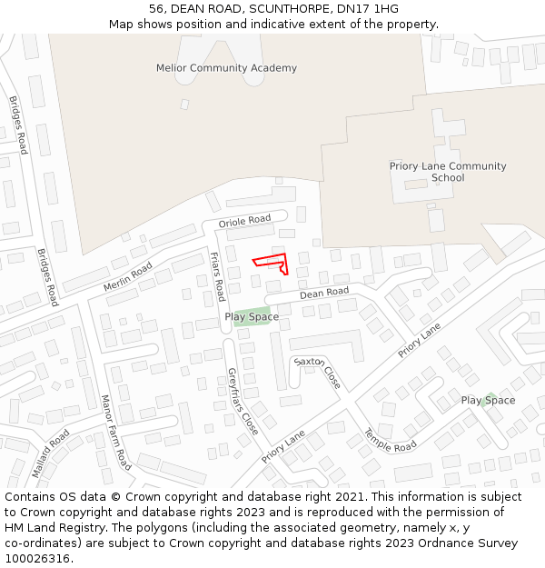 56, DEAN ROAD, SCUNTHORPE, DN17 1HG: Location map and indicative extent of plot