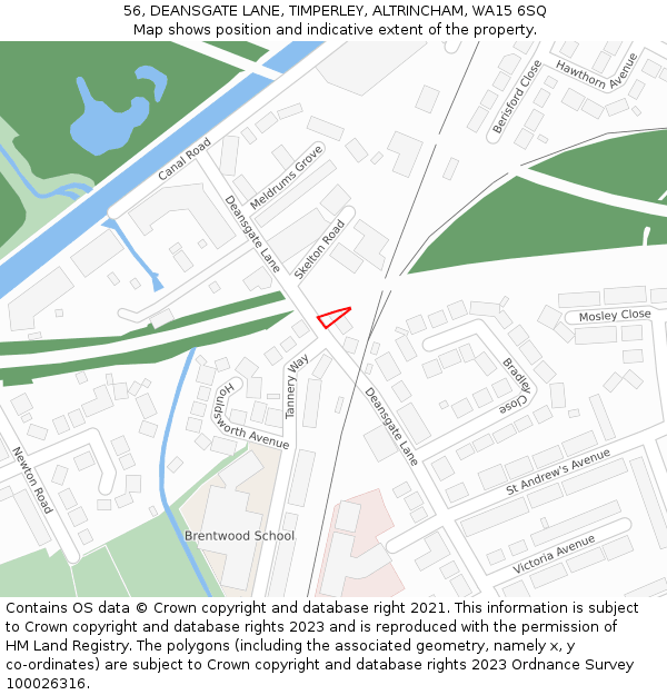 56, DEANSGATE LANE, TIMPERLEY, ALTRINCHAM, WA15 6SQ: Location map and indicative extent of plot