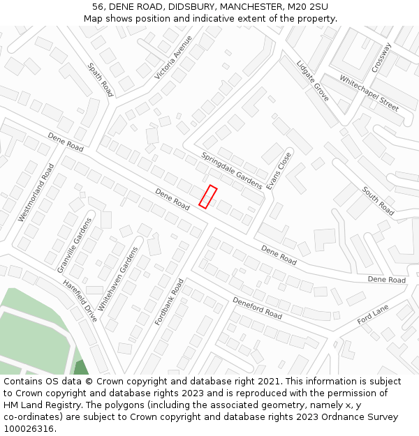 56, DENE ROAD, DIDSBURY, MANCHESTER, M20 2SU: Location map and indicative extent of plot