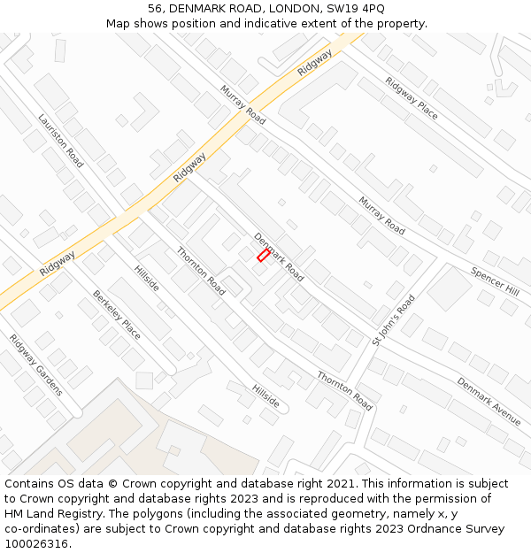 56, DENMARK ROAD, LONDON, SW19 4PQ: Location map and indicative extent of plot