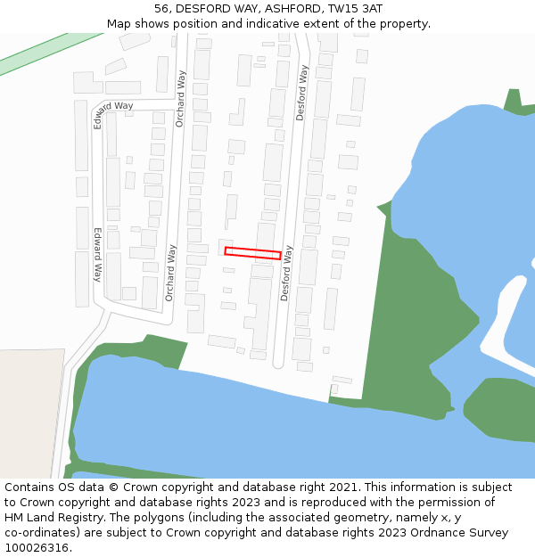 56, DESFORD WAY, ASHFORD, TW15 3AT: Location map and indicative extent of plot