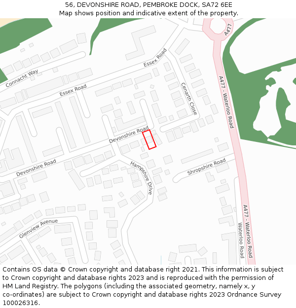 56, DEVONSHIRE ROAD, PEMBROKE DOCK, SA72 6EE: Location map and indicative extent of plot