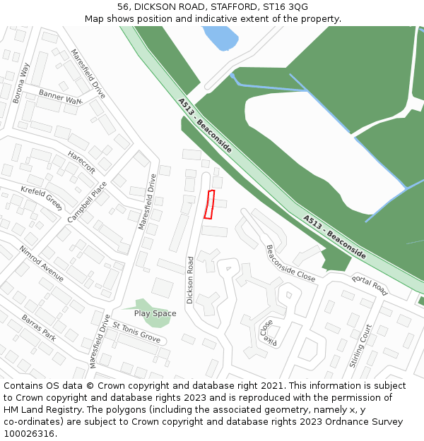 56, DICKSON ROAD, STAFFORD, ST16 3QG: Location map and indicative extent of plot