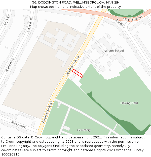 56, DODDINGTON ROAD, WELLINGBOROUGH, NN8 2JH: Location map and indicative extent of plot