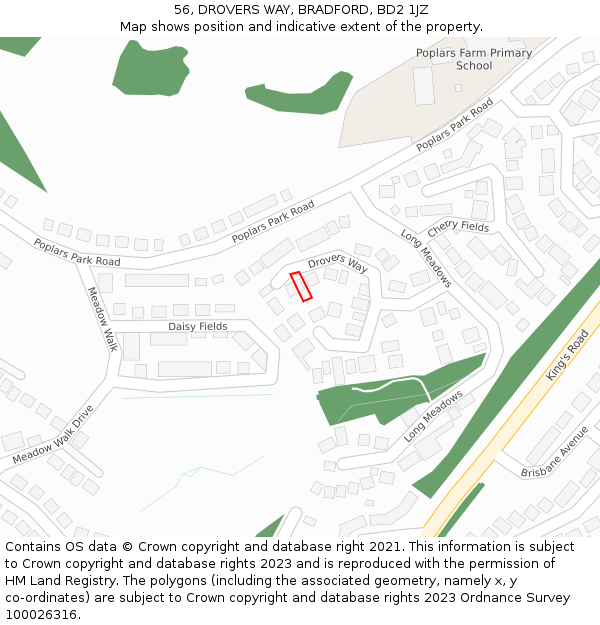 56, DROVERS WAY, BRADFORD, BD2 1JZ: Location map and indicative extent of plot