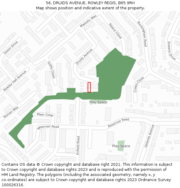 56, DRUIDS AVENUE, ROWLEY REGIS, B65 9RH: Location map and indicative extent of plot