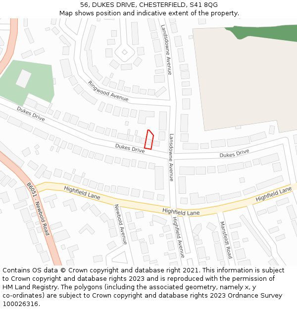 56, DUKES DRIVE, CHESTERFIELD, S41 8QG: Location map and indicative extent of plot