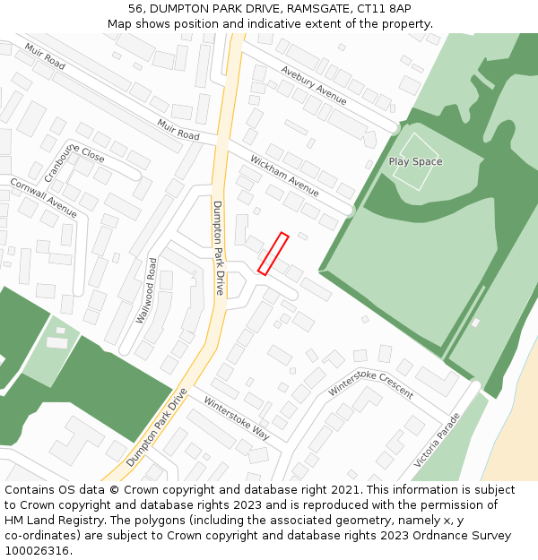 56, DUMPTON PARK DRIVE, RAMSGATE, CT11 8AP: Location map and indicative extent of plot