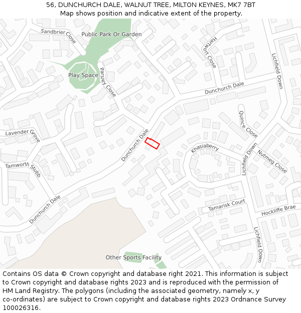 56, DUNCHURCH DALE, WALNUT TREE, MILTON KEYNES, MK7 7BT: Location map and indicative extent of plot