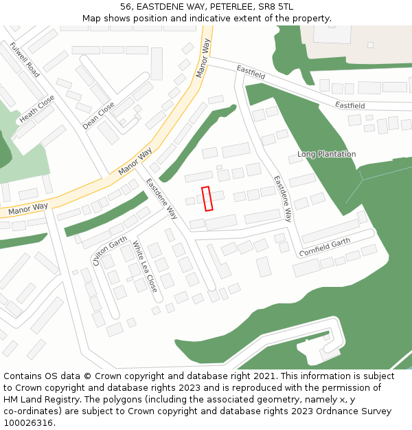 56, EASTDENE WAY, PETERLEE, SR8 5TL: Location map and indicative extent of plot
