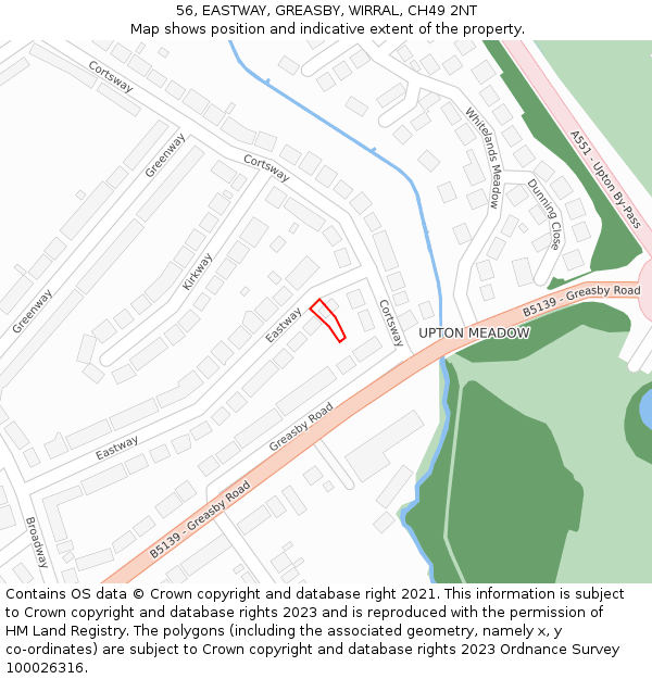 56, EASTWAY, GREASBY, WIRRAL, CH49 2NT: Location map and indicative extent of plot