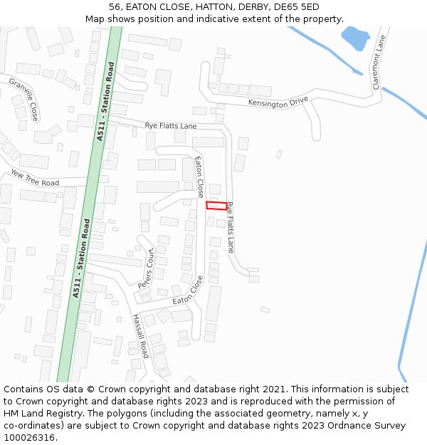 56, EATON CLOSE, HATTON, DERBY, DE65 5ED: Location map and indicative extent of plot