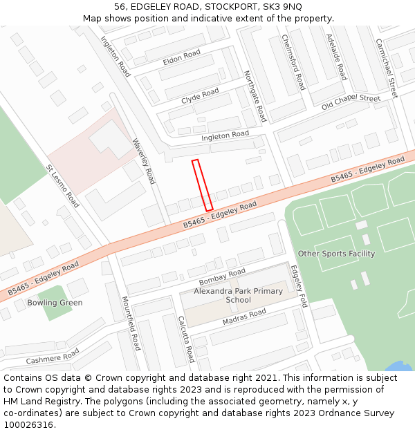 56, EDGELEY ROAD, STOCKPORT, SK3 9NQ: Location map and indicative extent of plot