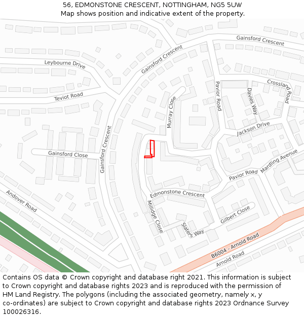 56, EDMONSTONE CRESCENT, NOTTINGHAM, NG5 5UW: Location map and indicative extent of plot