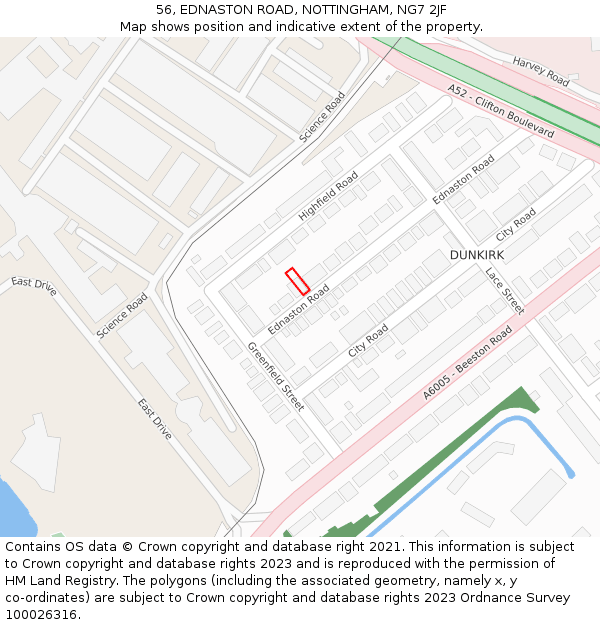 56, EDNASTON ROAD, NOTTINGHAM, NG7 2JF: Location map and indicative extent of plot