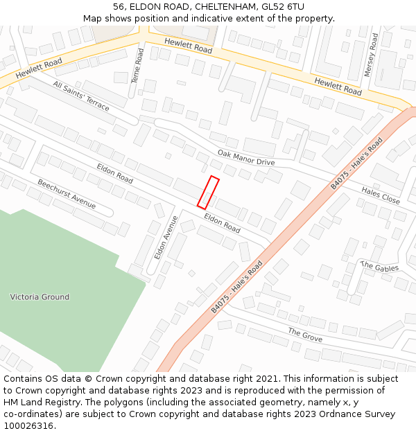 56, ELDON ROAD, CHELTENHAM, GL52 6TU: Location map and indicative extent of plot