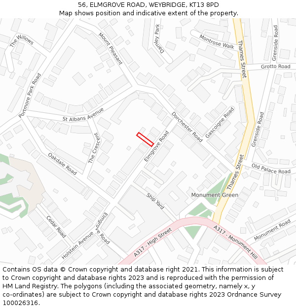 56, ELMGROVE ROAD, WEYBRIDGE, KT13 8PD: Location map and indicative extent of plot