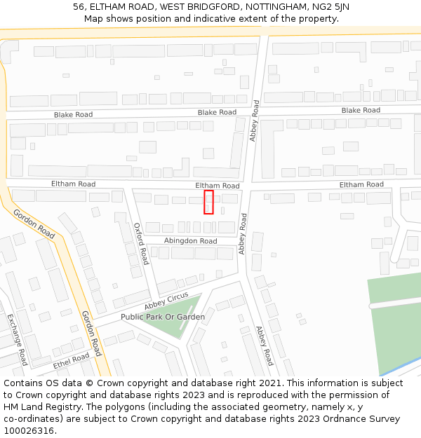 56, ELTHAM ROAD, WEST BRIDGFORD, NOTTINGHAM, NG2 5JN: Location map and indicative extent of plot