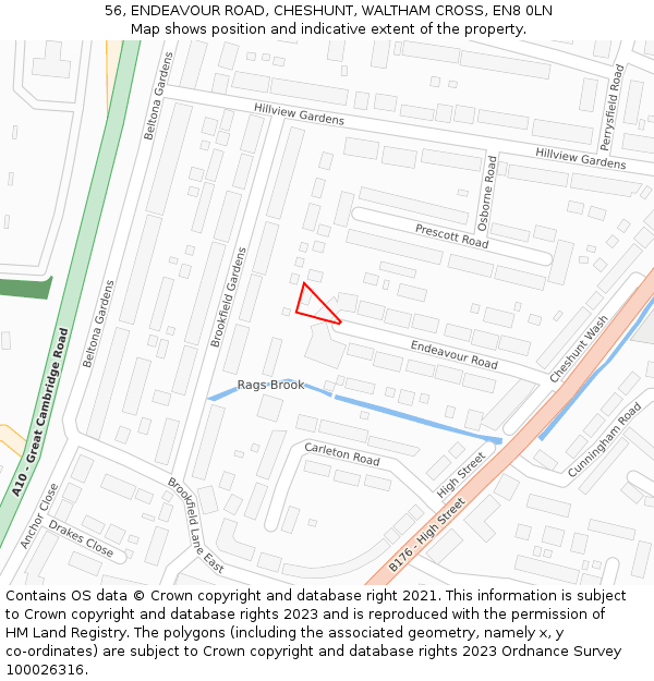 56, ENDEAVOUR ROAD, CHESHUNT, WALTHAM CROSS, EN8 0LN: Location map and indicative extent of plot