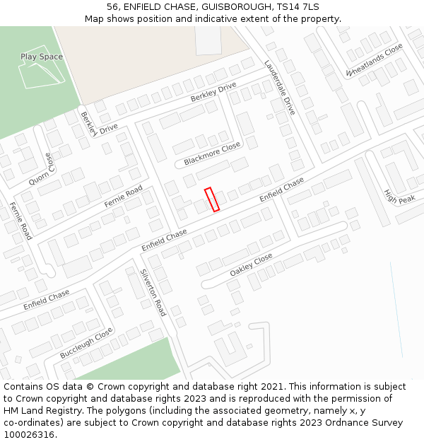56, ENFIELD CHASE, GUISBOROUGH, TS14 7LS: Location map and indicative extent of plot