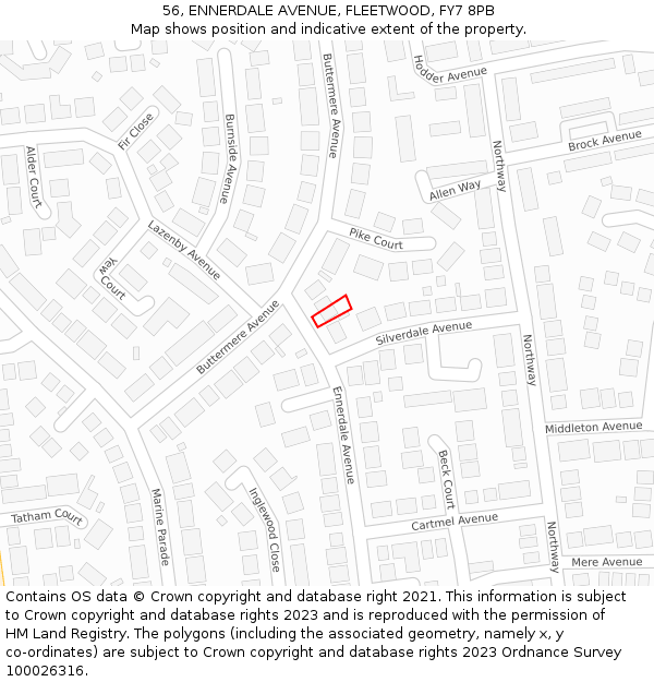 56, ENNERDALE AVENUE, FLEETWOOD, FY7 8PB: Location map and indicative extent of plot