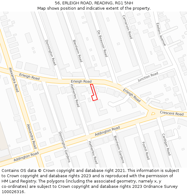 56, ERLEIGH ROAD, READING, RG1 5NH: Location map and indicative extent of plot