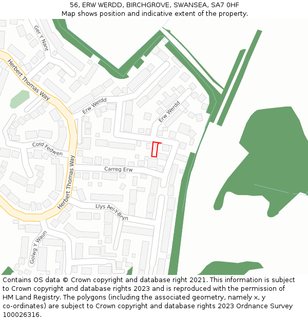 56, ERW WERDD, BIRCHGROVE, SWANSEA, SA7 0HF: Location map and indicative extent of plot