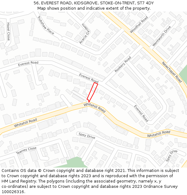 56, EVEREST ROAD, KIDSGROVE, STOKE-ON-TRENT, ST7 4DY: Location map and indicative extent of plot