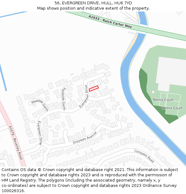 56, EVERGREEN DRIVE, HULL, HU6 7YD: Location map and indicative extent of plot