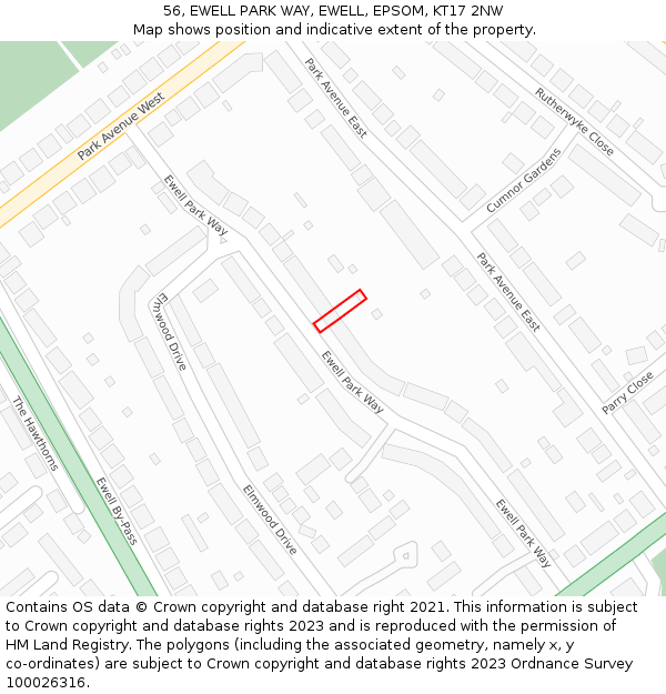 56, EWELL PARK WAY, EWELL, EPSOM, KT17 2NW: Location map and indicative extent of plot