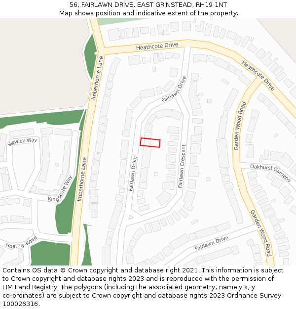 56, FAIRLAWN DRIVE, EAST GRINSTEAD, RH19 1NT: Location map and indicative extent of plot