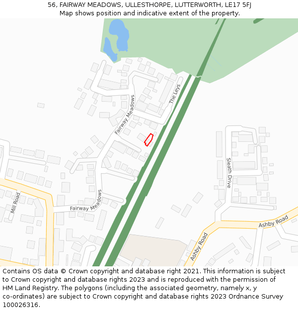 56, FAIRWAY MEADOWS, ULLESTHORPE, LUTTERWORTH, LE17 5FJ: Location map and indicative extent of plot