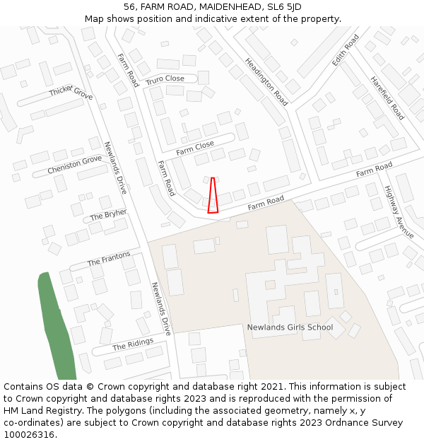 56, FARM ROAD, MAIDENHEAD, SL6 5JD: Location map and indicative extent of plot