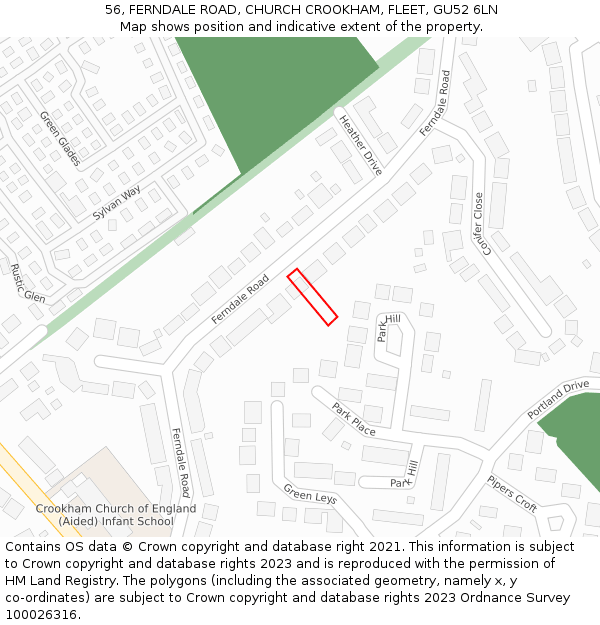 56, FERNDALE ROAD, CHURCH CROOKHAM, FLEET, GU52 6LN: Location map and indicative extent of plot