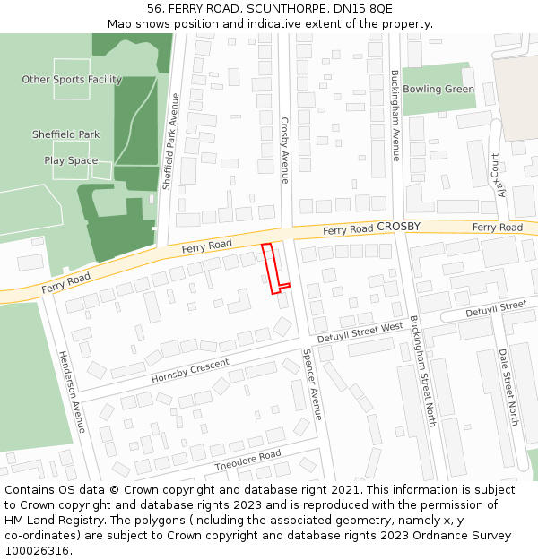 56, FERRY ROAD, SCUNTHORPE, DN15 8QE: Location map and indicative extent of plot