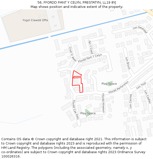 56, FFORDD PANT Y CELYN, PRESTATYN, LL19 8YJ: Location map and indicative extent of plot