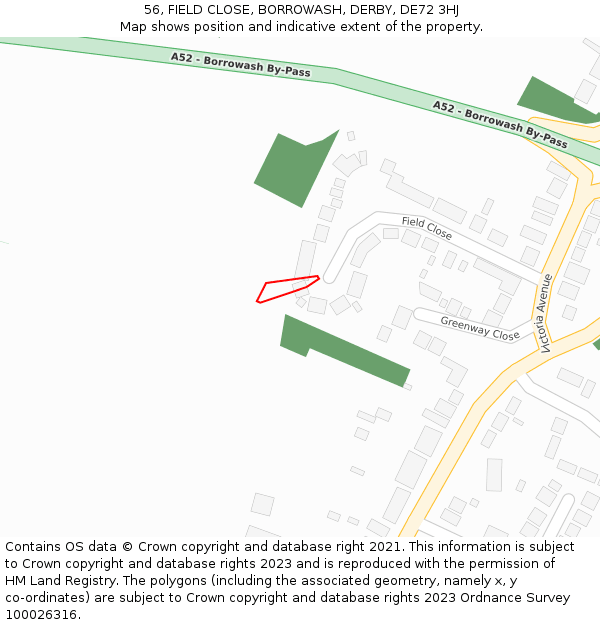 56, FIELD CLOSE, BORROWASH, DERBY, DE72 3HJ: Location map and indicative extent of plot