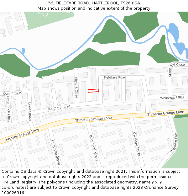 56, FIELDFARE ROAD, HARTLEPOOL, TS26 0SA: Location map and indicative extent of plot