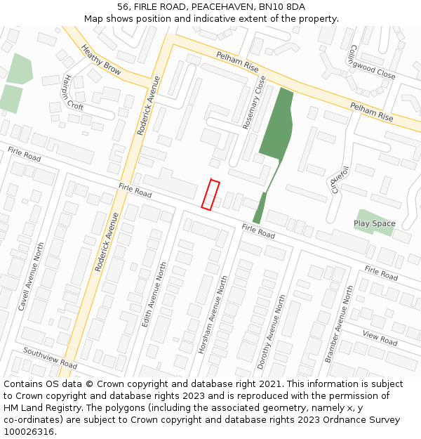 56, FIRLE ROAD, PEACEHAVEN, BN10 8DA: Location map and indicative extent of plot