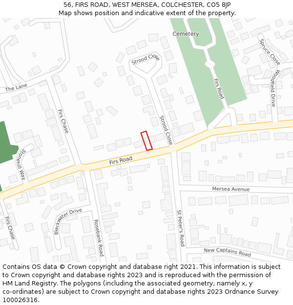 56, FIRS ROAD, WEST MERSEA, COLCHESTER, CO5 8JP: Location map and indicative extent of plot