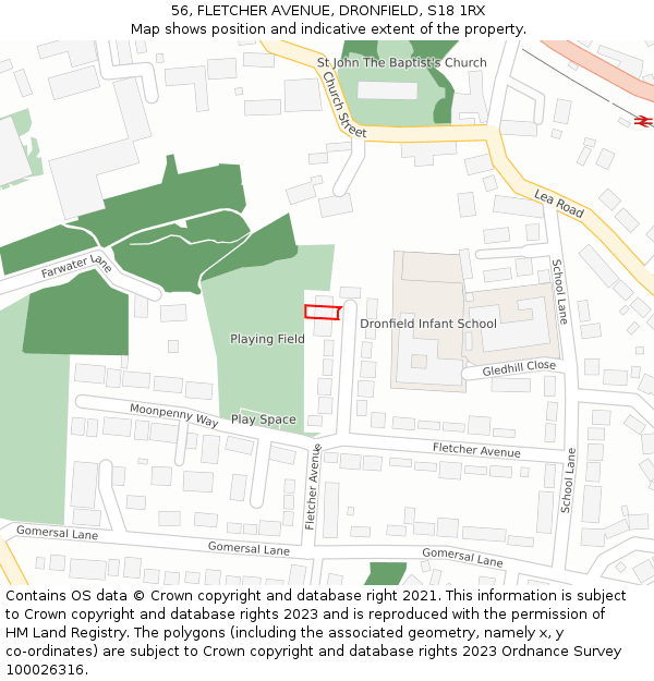 56, FLETCHER AVENUE, DRONFIELD, S18 1RX: Location map and indicative extent of plot