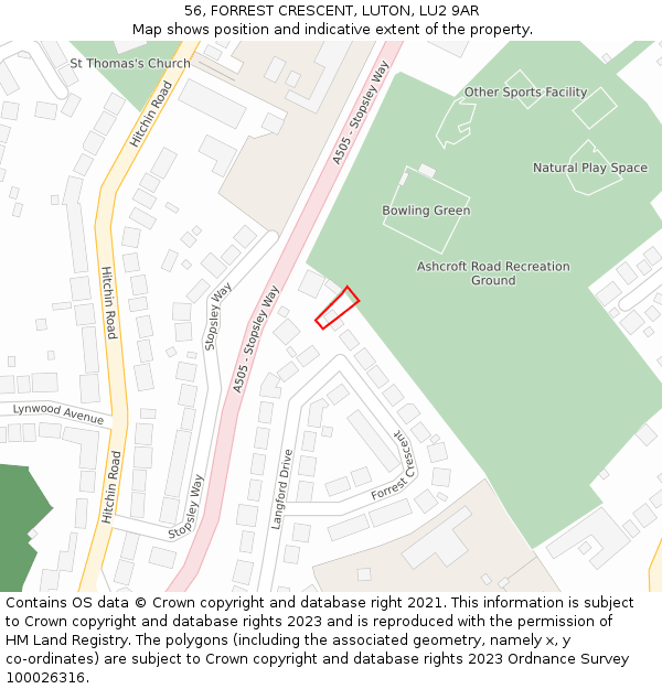 56, FORREST CRESCENT, LUTON, LU2 9AR: Location map and indicative extent of plot