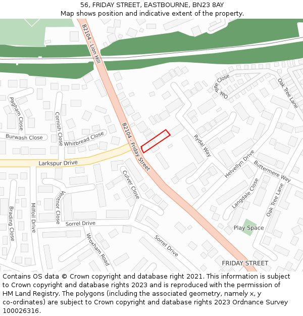 56, FRIDAY STREET, EASTBOURNE, BN23 8AY: Location map and indicative extent of plot