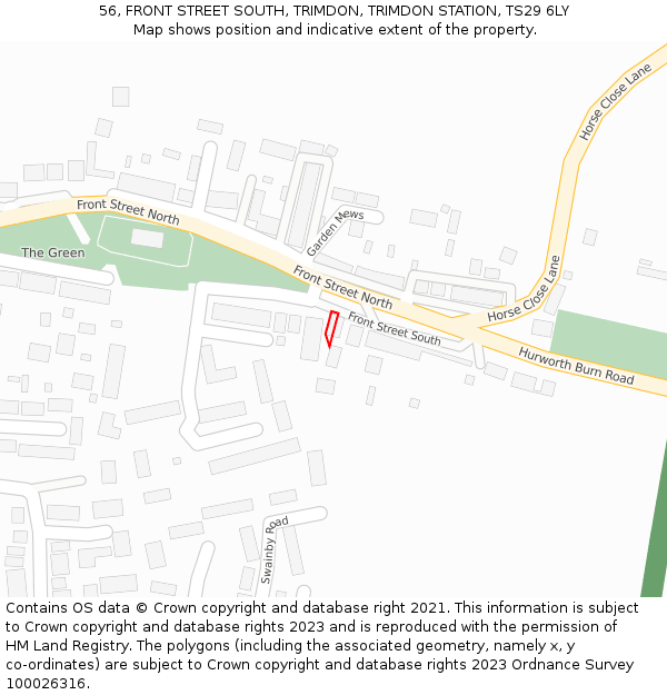 56, FRONT STREET SOUTH, TRIMDON, TRIMDON STATION, TS29 6LY: Location map and indicative extent of plot