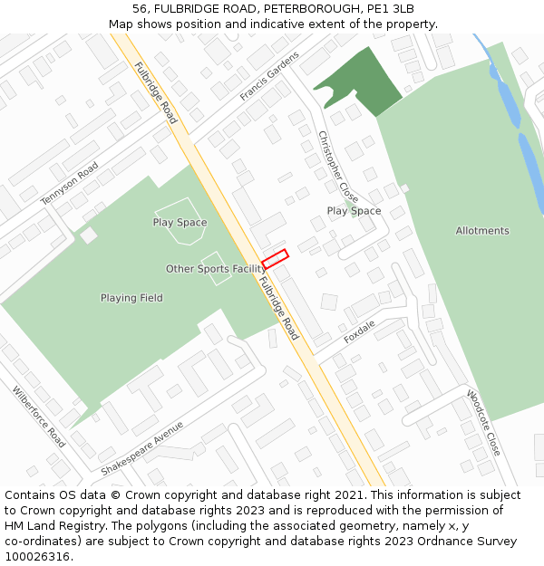 56, FULBRIDGE ROAD, PETERBOROUGH, PE1 3LB: Location map and indicative extent of plot