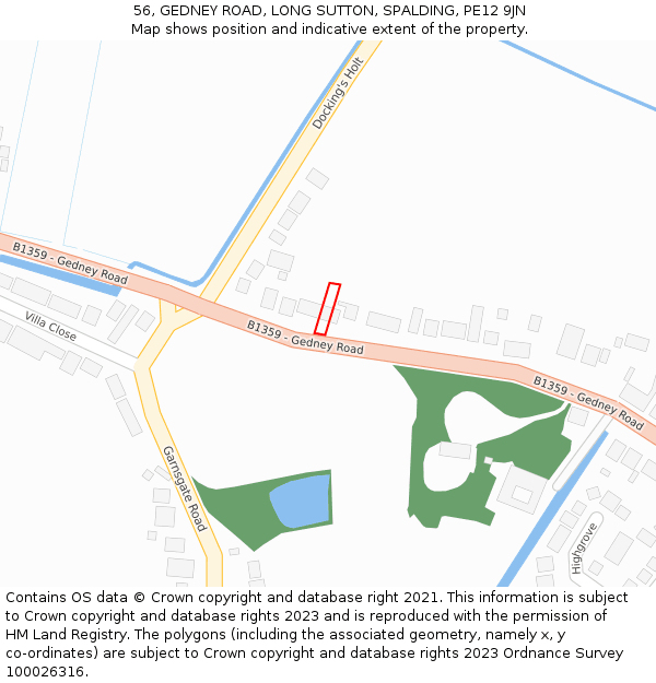 56, GEDNEY ROAD, LONG SUTTON, SPALDING, PE12 9JN: Location map and indicative extent of plot