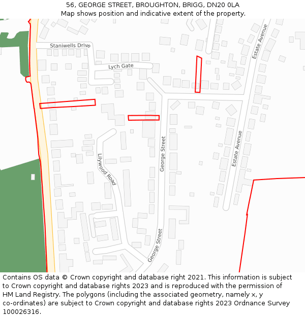 56, GEORGE STREET, BROUGHTON, BRIGG, DN20 0LA: Location map and indicative extent of plot